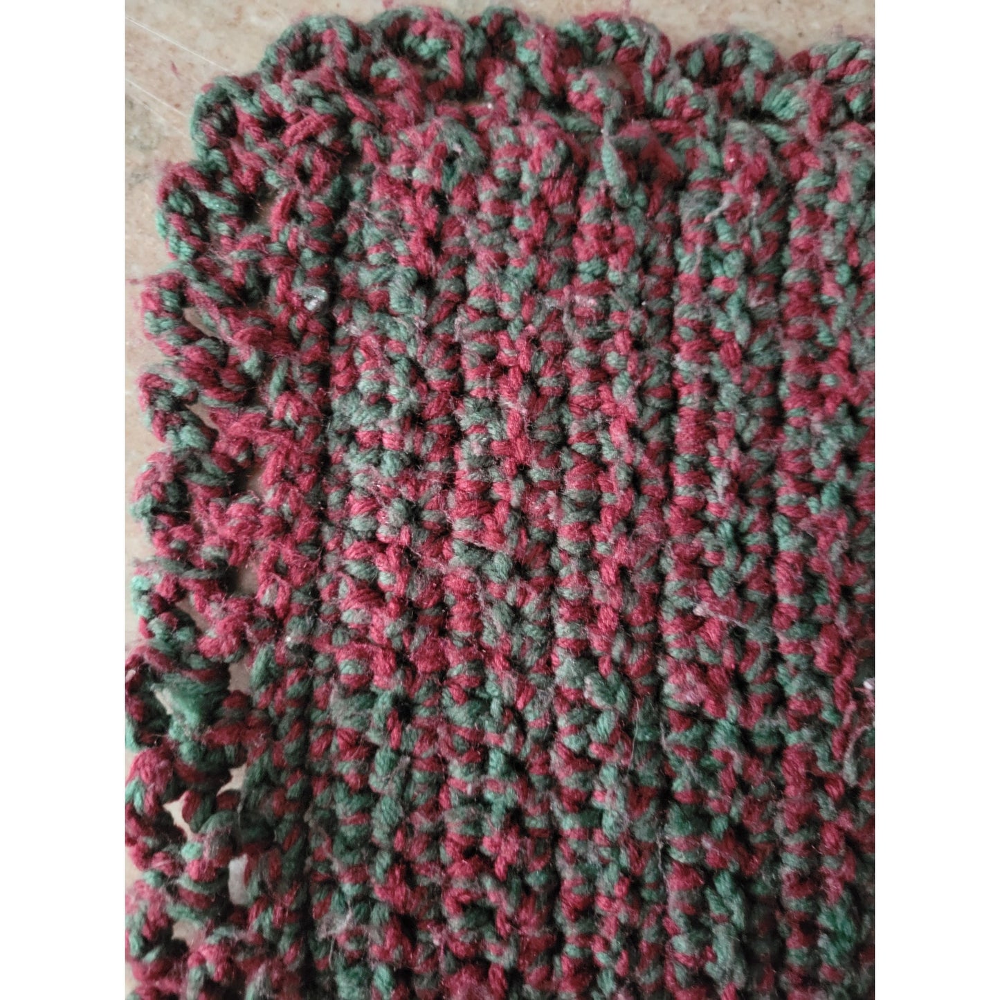Vintage Crocheted Throw Blanket - Burgundy and Gray/Green