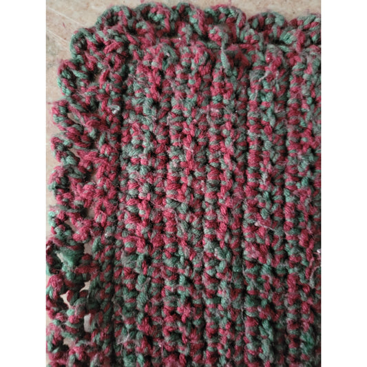 Vintage Crocheted Throw Blanket - Burgundy and Gray/Green
