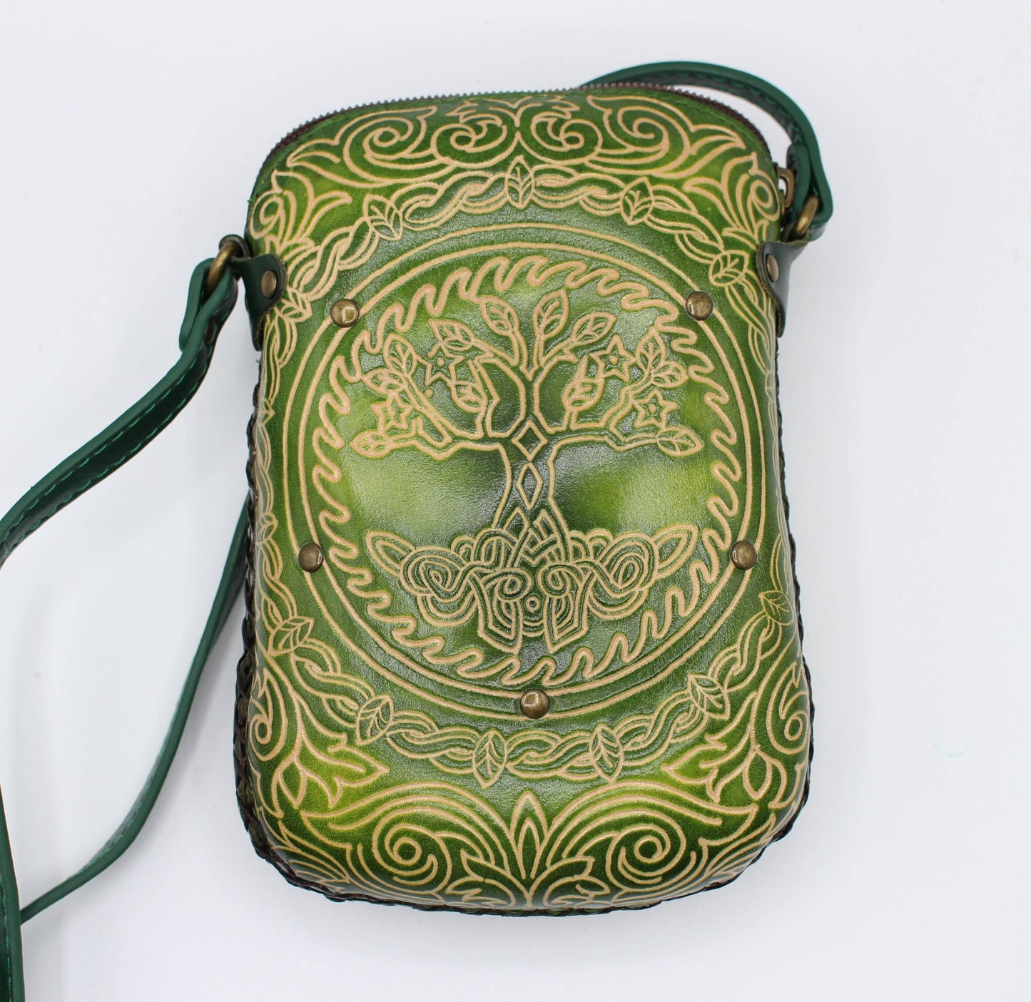 Leather Tree of Life Rectangle Phone Card Money Pouch Purse Bag Wallet