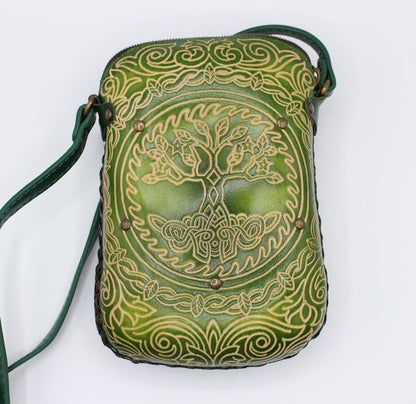 Leather Tree of Life Rectangle Phone Card Money Pouch Purse Bag Wallet