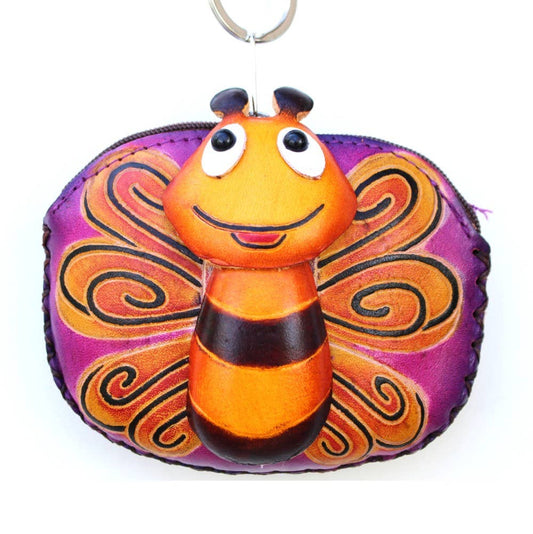 Leather Bee Wristlet coin purse wallet handmade