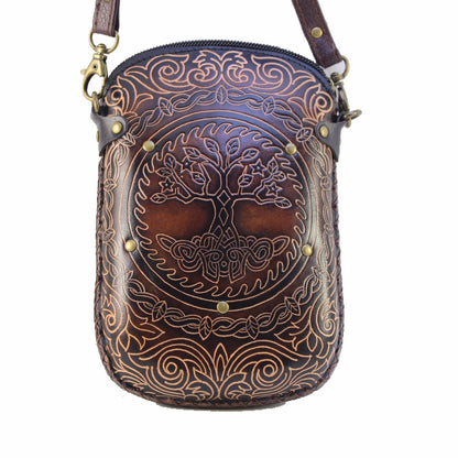 Leather Tree of Life Rectangle Phone Card Money Pouch Purse Bag Wallet