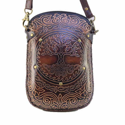 Leather Tree of Life Rectangle Phone Card Money Pouch Purse Bag Wallet