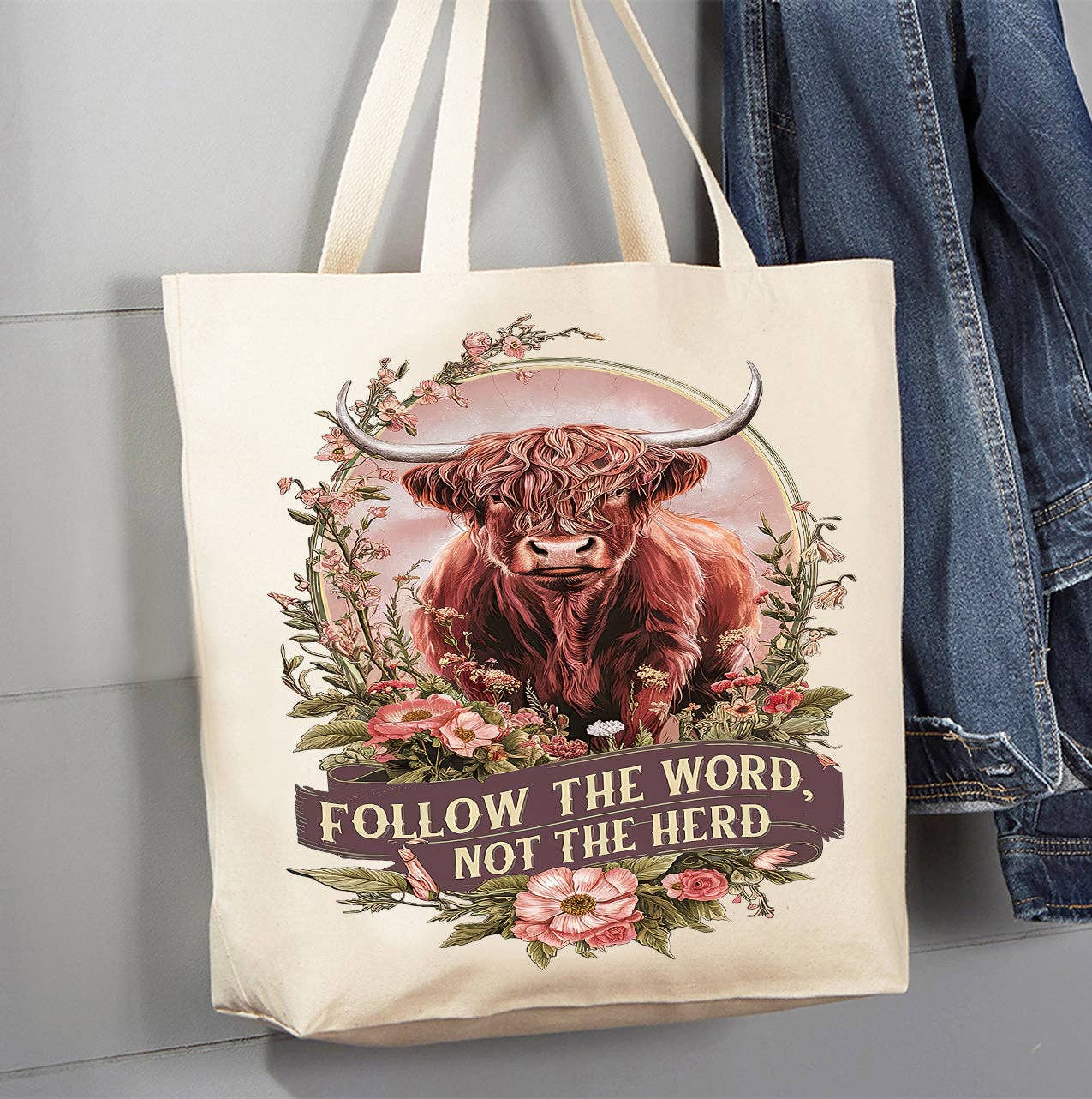 The Word not the Herd Western Spiritual Canvas Tote Bag