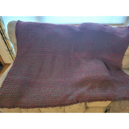 Vintage Crocheted Throw Blanket - Burgundy and Gray/Green